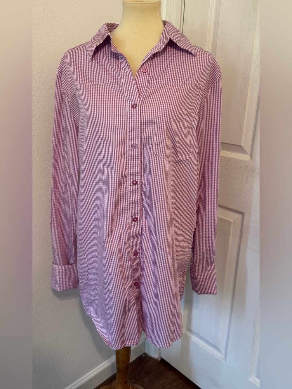 Camila Coelho Elliot Shirt Dress Button Up Purple Gingham Plaid Loose Fit Med